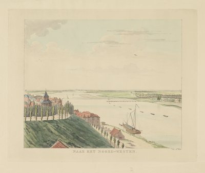 Gezicht op het Valkhof en de Waal ten noordwesten van Nijmegen door Derk Anthony van de Wart