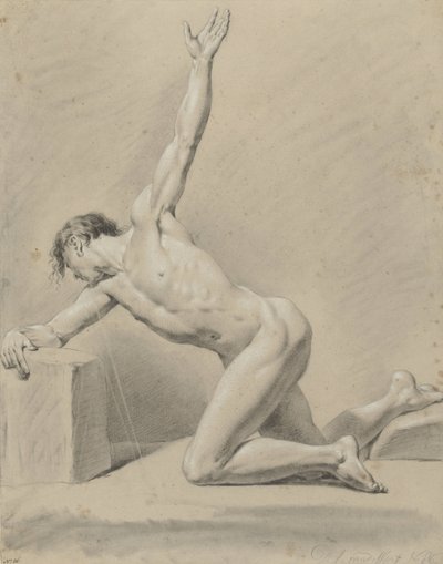 Mannelijk naakt, geknield op de linkerknie, naar links door Derk Anthony van de Wart