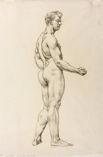 Studie van een mannelijke figuur, ca. 1906-07 (zwart krijt op papier) door Derwent Lees