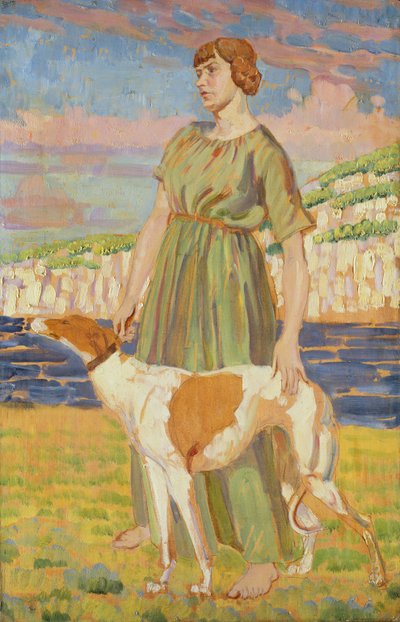 Portret van Elizabeth Lipczinski met haar hond Fanny, ca.1911-12 door Derwent Lees