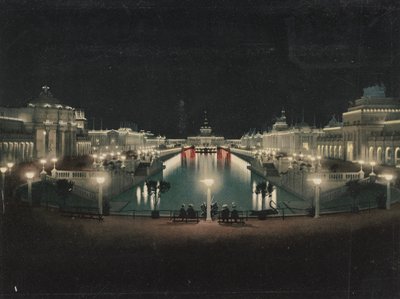 Verlichte Grote Hof, Trans-Mississippi Expositie, 1898 door Detroit Photographic Co.