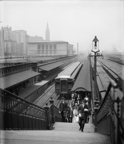 Aankomst in Chicago vanuit de voorsteden, ca.1907 door Detroit Publishing Co.