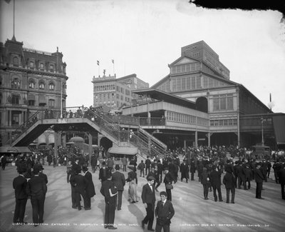 Manhattan ingang van de Brooklyn Bridge, New York, ca. 1905 door Detroit Publishing Co.