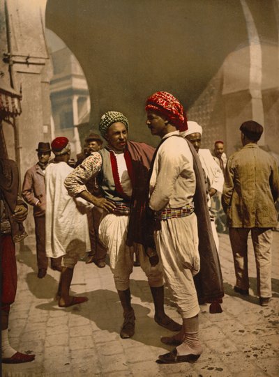 Geturnde mannen in Tunis, ca. 1899 (fotochrom) door Detroit Publishing Co.