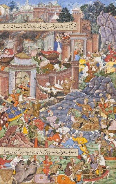 Vlucht van Sultan Bahadur tijdens Humayuns campagne in Gujarat, ca. 1590 door Dharmdas Dharmdas