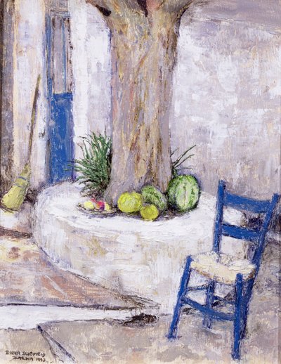 Blauwe stoel bij de boom, 1993 door Diana Schofield