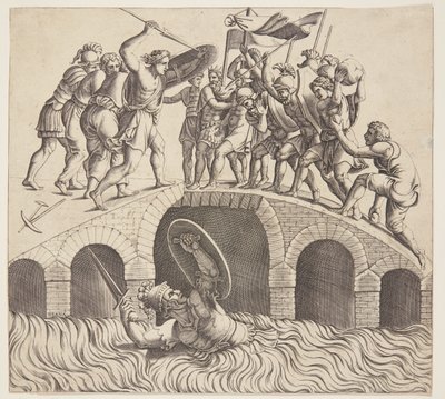 Horatius Cocles ontsnapt in de Tiber door Diana Scultori