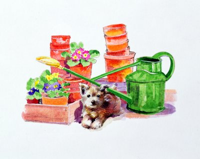Terriër tussen Terracotta Potten door Diane Matthes