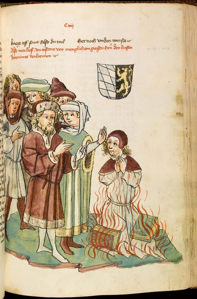 Verbranding van Jan Hus op de brandstapel uit: Het leven en de tijden van keizer Sigismund door Eberhard Windeck door Diebold, Lauber
