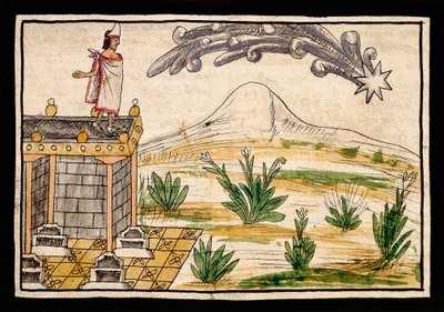 Montezuma observeert de komeet door Diego Duran
