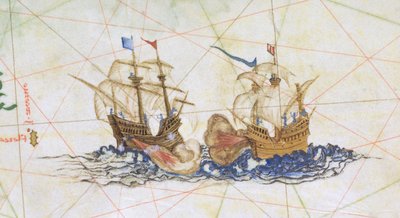 Twee Galleons vechten, detail uit 