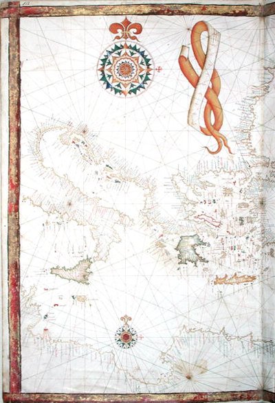 Italië, Griekenland en de Cycladen, detail uit een wereldatlas, 1565 door Diego Homem