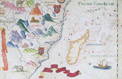 Madagaskar en Oost-Afrikaanse Kustlijn, detail uit een wereldatlas, 1565 door Diego Homem