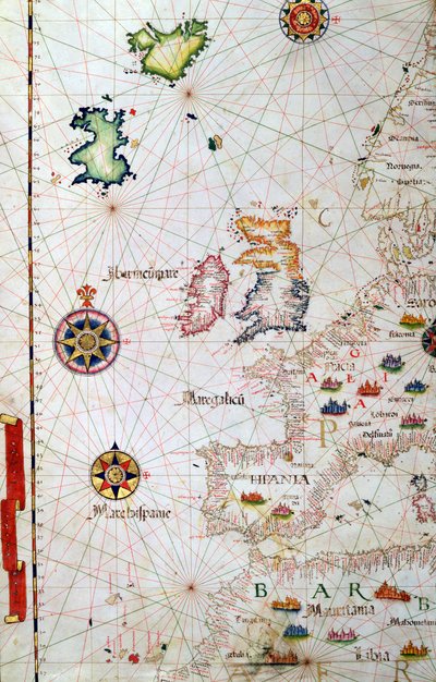 De Britse Eilanden, Iberië en Noordwest-Afrika, detail uit een wereldatlas, 1565 door Diego Homem