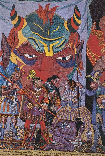Close-up van een schilderij, Insurgentes Theatre, Mexico City, Mexico door Diego Rivera