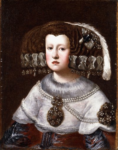 Portret van koningin Mariana van Oostenrijk, klein half lengte door Diego Rodriguez de Silva Velazquez