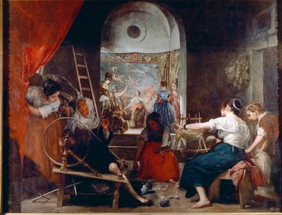 Las Hilanderas of de fabel van Arachne door Diego Velázquez