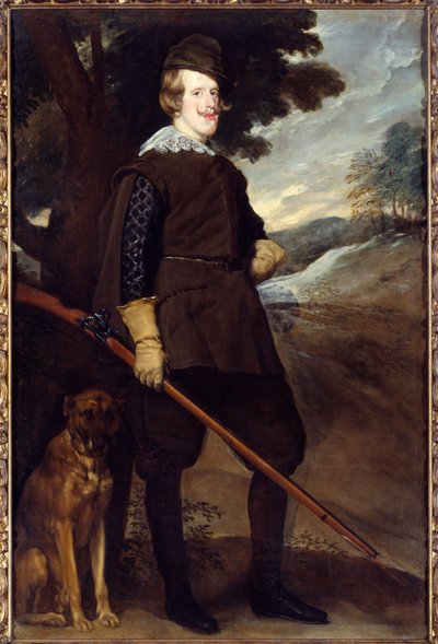 Portret van Filips IV (1605-1665), koning van Spanje in jachtkostuum op 30-jarige leeftijd door Diego Velázquez