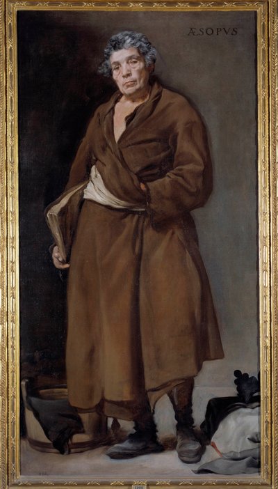 Portret van de Griekse schrijver Esope (Esop of Esop, 6e eeuw v.Chr.) die de fabel uitvond Schilderij door Diego Rodriguez de Silva y Velasquez (1599-1660) door Diego Velázquez