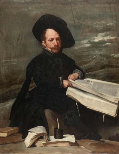 De Nar met boeken, ca. 1640 door Diego Velázquez