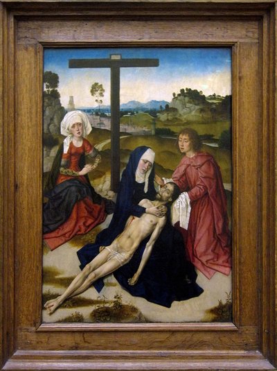 Nederlands:  De bewening van Christus De bewening over de dode Christus door Dieric Bouts