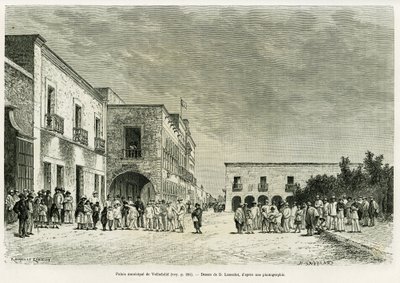 Gemeentelijk Paleis van Valladolid. Gravure door Lancelot ter illustratie van het verhaal 