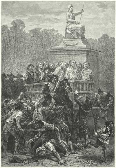 Een kar vol gevangenen op weg naar de guillotine, Franse Revolutie (gravure) door Diogene Ulysse Napoleon Maillart