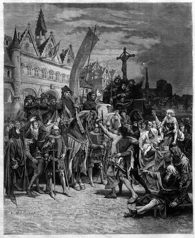 Etienne Marcel en het lezen van de grote ordonnantie van 1357 die een monarchie onder controle van de algemene staten vestigde - gravure naar het schilderij van Diogene Ulysse Napoleon Maillart door Diogene Ulysse Napoleon Maillart