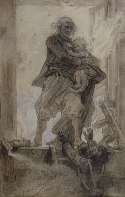 De markies van Lantenac redt een kind, illustratie uit Quatre-vingt-treize door Victor Hugo (1802-85) door Diogene Ulysse Napoleon Maillart