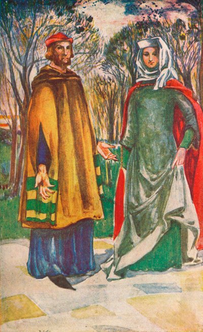 Een man en vrouw uit de tijd van Edward I, 1907 door Dion Clayton Calthrop