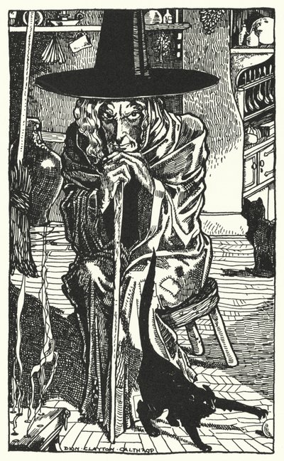 De heks zelf (gravure) door Dion Clayton Calthrop