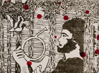 Siegfried, de bosvogels  drakenbloed, Ringcyclus van Wagner (houtsnede) door Dione Verulam