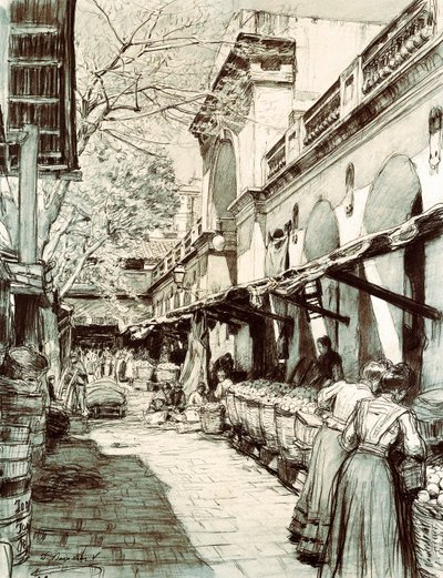 Het plein van de markt van Sint-Catharina in Barcelona door Dionisio Baixeras Verdaguer