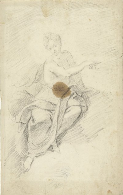 Studie van een nimf of godin zittend in de wolken door Dionys van Nijmegen (possibly)