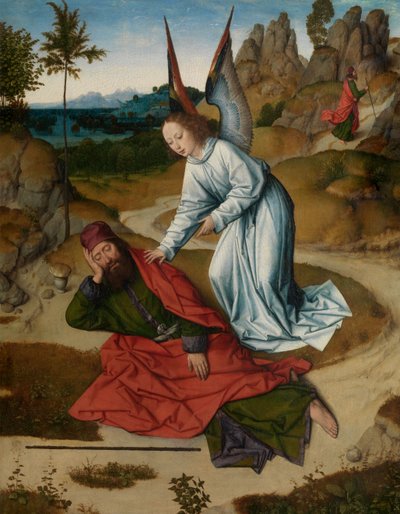 Elia in de Woestijn, detail van het Altaarstuk van het Heilig Sacrament, ca. 1464-68 (detail) door Dirck Bouts