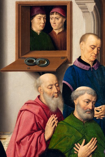 Parochiekerk (Parochiekerk Sint-Pieter). Laatste Avondmaal. Dirk Bouts. 1464-1468. (detail) door Dirck Bouts