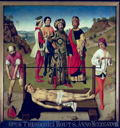 Het Martelaarschap van Sint Erasmus, centraal paneel van het Drieluik van Sint Erasmus, ca. 1460 door Dirck Bouts