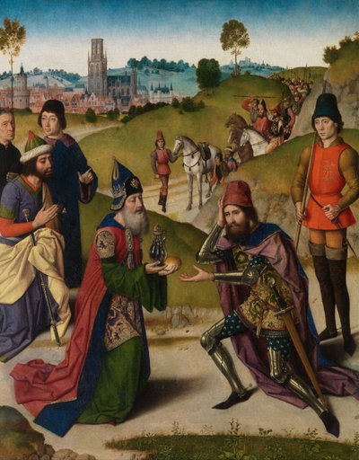 De ontmoeting van Abraham en Melchizedek (detail) door Dirck Bouts