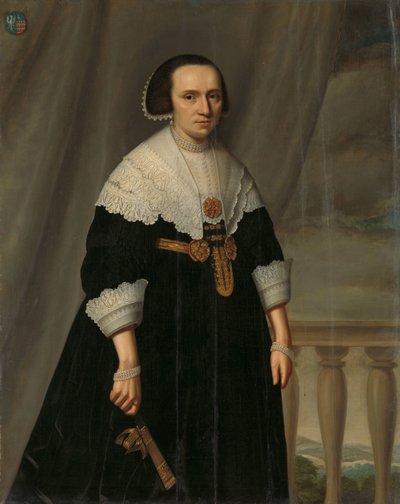Portret van Machteld Bas door Dirck Dircksz. van Santvoort (manner of)