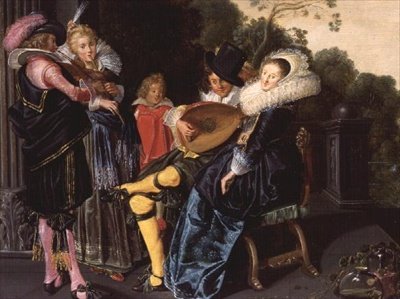 Een elegant gezelschap maakt muziek bij een siermeer, 1621 door Dirck Hals