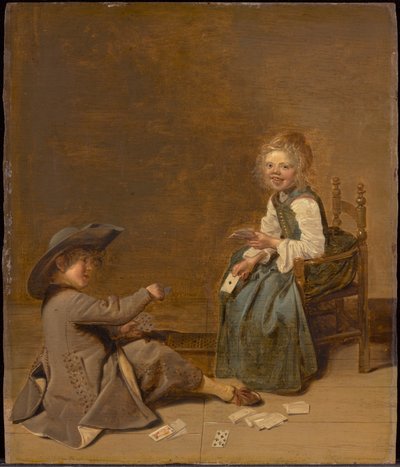 Kinder spielen Karten door Dirck Hals