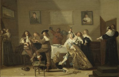 Tafereel in een taverne door Dirck Hals