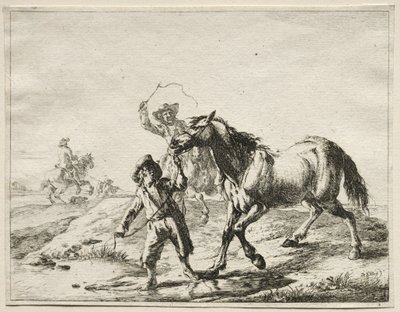 Een jongen die een paard laat drinken door Dirck Stoop