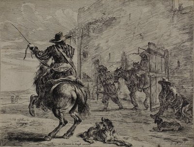 Steigerend Paard, Bij een Stal, plaat één uit Serie van Paarden door Dirck Stoop