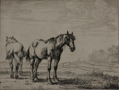 Twee Ploegpaarden, plaat zeven uit Serie van Paarden door Dirck Stoop
