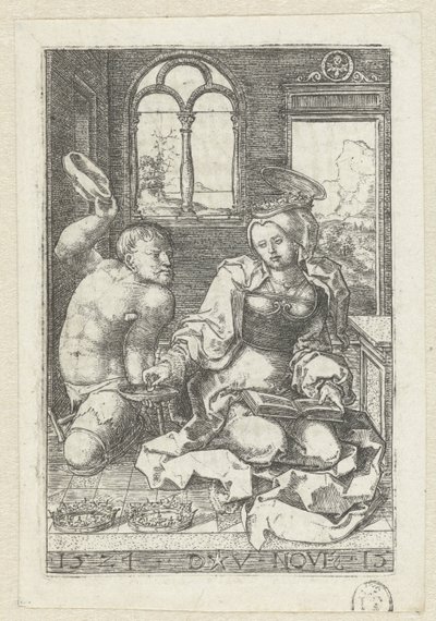 Heilige Elisabeth van Hongarije geeft een aalmoes aan een kreupele door Dirck Vellert