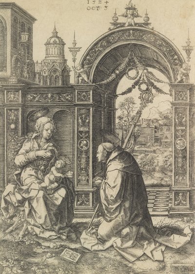 St. Bernard die het Christuskind Aanbidt door Dirck Vellert