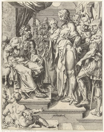 Christus voor Herodes Val en de verlossing van de mensheid door het leven en passie van Christus door Dirck Volckertsz. Coornhert (attributed to)