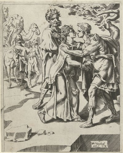 Isaak groet Rebekka door Dirck Volckertsz. Coornhert (attributed to)