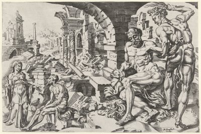 Job wordt door Satan gegeseld door Dirck Volckertsz. Coornhert (attributed to)
